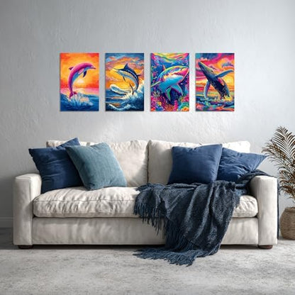TBAIRO 4 Pack Framed Paint by Numbers Kit for Adults Beginner Animals DIY Painting Kits for Adults Ocean Easy Adult Paint by Number Kits on Canvas for Wall Art Decor 8x12 Inch - Image 7