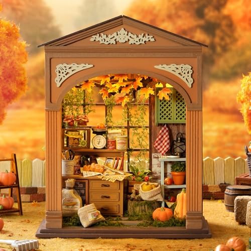CUTEROOM DIY Miniature House Building Kit for Adults with LED Lights - Realistic Mini Dollhouse Model & Wooden Furniture, Creative Craft Kit for Home Decor Gift- Harvest Time - Image 4