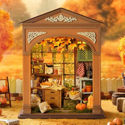 CUTEROOM DIY Miniature House Building Kit for Adults with LED Lights - Realistic Mini Dollhouse Model & Wooden Furniture, Creative Craft Kit for Home Decor Gift- Harvest Time - Image 4