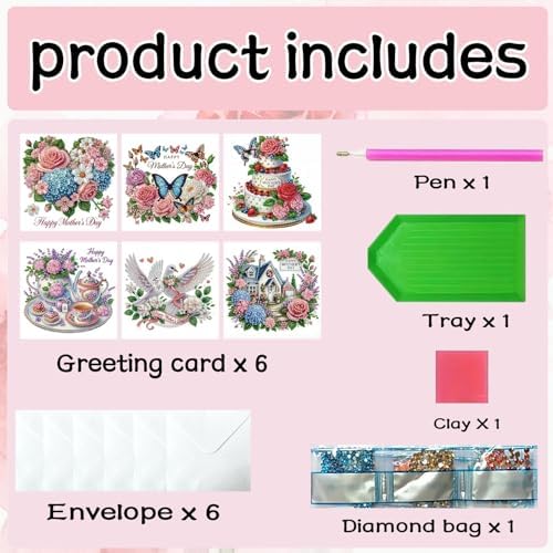 6Pcs Mother's Day Greeting Card DIY Diamond Art Painting Greeting Cards Special Shaped Diamond Blessing Folding Card Kit Arts Crafts for Holiday Festival-Flower02 - Image 7