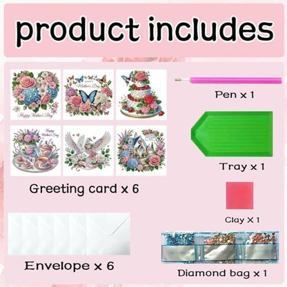 6Pcs Mother's Day Greeting Card DIY Diamond Art Painting Greeting Cards Special Shaped Diamond Blessing Folding Card Kit Arts Crafts for Holiday Festival-Flower02 - Image 7