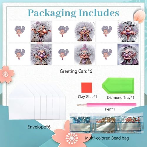 6pcs Diamond Painting Greeting Card with envelopes, DIY Crazy Old Man Diamond Art Greeting Card for Blessing and Wish Special Shaped Arts Crafts for Christmas Birthday Thanksgiving Day Holiday - Image 3