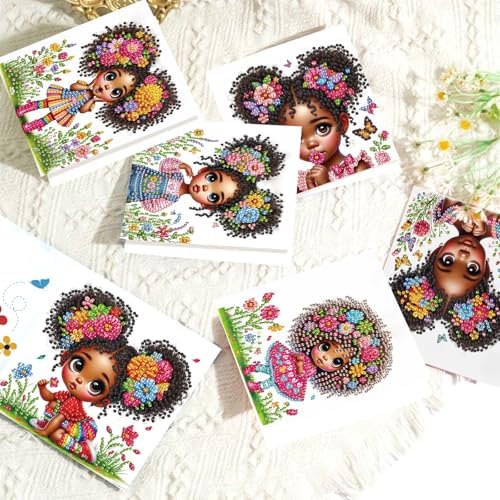 Focart 6 Pack Diamond Painting Greeting Card Kit of African American Beauty - Image 5