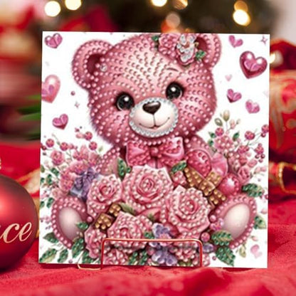jinglinhh 6pcs Bear Rose Flowers Heart-Shaped Balloon Gifts Diamond Art Painting Greeting Cards with Envelopes, DIY Card Making Kits for Adults, Diamond Art Postcards Christmas Cards Craft Gifts - Image 5