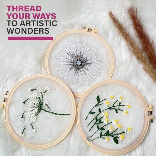 Clear Background Embroidery Kit for Beginners – DIY Hand Embroidery Kit with 3 Hoops, Stamped Patterns, Needles, Thread, Scissors – Minimalist Embroidery Set for Adults, Teens, Women, Craft Lovers - Image 6