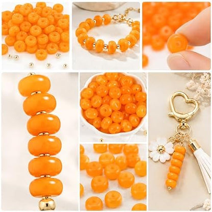 100Pcs 14mm Large Acrylic Beads for Jewelry Making, Chunky Marbled Round Focal Beads Bulk Set with Spacer Beads for DIY Bracelets Necklaces Keychains Bag Charms (Orange) - Image 5