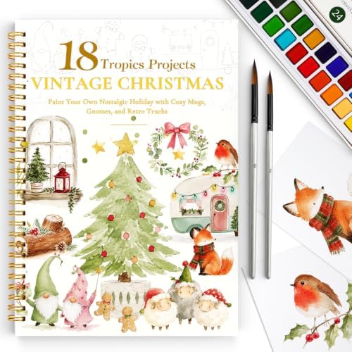 Watercolor Workbook for Beginners,18 Vintage Christmas Water Coloring Book,Relaxing & Easy to Paint Water Coloring Book with 24 Colors-Perfect for Gifting to Creativity & Joy for Adults by DMSKY