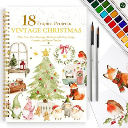 Watercolor Workbook for Beginners,18 Vintage Christmas Water Coloring Book,Relaxing & Easy to Paint Water Coloring Book with 24 Colors-Perfect for Gifting to Creativity & Joy for Adults by DMSKY