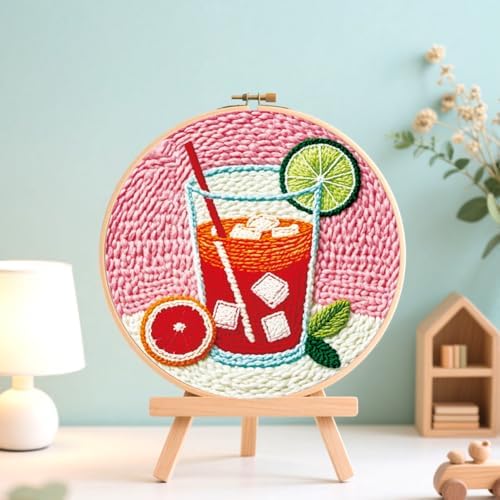 BEUNITONE 2Pcs Drinks Punch Needle Kit for Adults Beginners, Complete Embroidery Craft Kit Needlepoint Kits for Adults with Hoop, Punch Needle Starter Craft Set for Gifts and Home Decor 20x20CM - Image 4