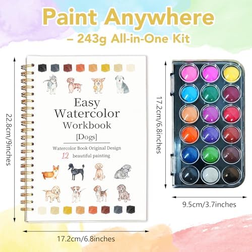 Easy Watercolor Workbook for Beginners - 12 Beautiful Step-by-Step Paintings Water Coloring Book, Includes 18 Colors Paints, Relaxing Art Projects and Creative Gift for Adults & Teen (Dogs) - Image 4