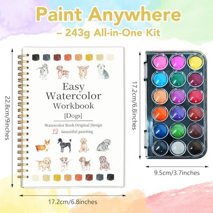 Easy Watercolor Workbook for Beginners - 12 Beautiful Step-by-Step Paintings Water Coloring Book, Includes 18 Colors Paints, Relaxing Art Projects and Creative Gift for Adults & Teen (Dogs) - Image 4