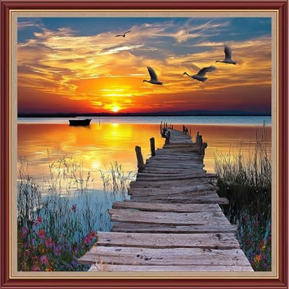Dooxvey Cross Stitch Kits for Adults Beginners,Full Range of Cross-Stitch Stamped Kits Needlepoint Kits for Beginners Embroidery Kits 11CT Cross Stitch Patterns-Beautiful Sunset Scenery 18x18 inch by DooxveyStampedEmbroideryKit