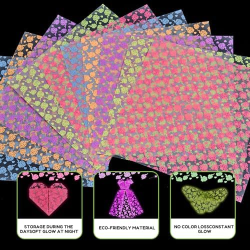JoyCat Floral Glow in the Dark Origami Paper, 50 Sheets, 6x6 Inch - Image 4