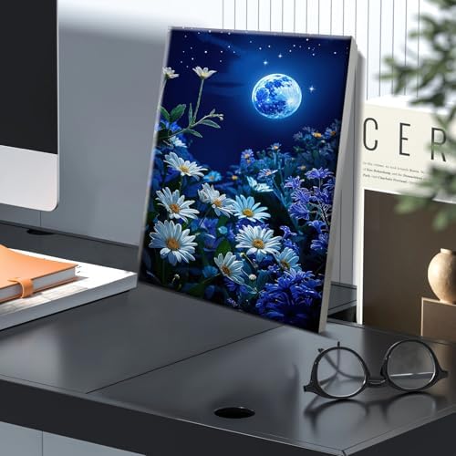 JOOZ Paint by Numbers Kit for Adults with Frame, Moon Paint by Number with Easel, DIY Starry Sky Flowers Oil Painting by Numbers, Easy Adult Paint by Number Kits on Canvas for Wall Decor 8x12 Inch - Image 3