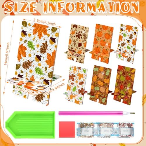 Saillong 6 Pcs Fall Pumpkins Diamond Art Painting Phone Stand Holder - Image 3