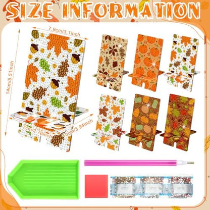 Saillong 6 Pcs Fall Pumpkins Diamond Art Painting Phone Stand Holder - Image 3