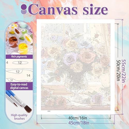 Ycydilirab Flowers Paint by Numbers Kits for Adults - Paint by Number Flowers,DIY Adults Paint by Numbers on Canvas Drawing Colorful Paintworks Artwork for Gifts and Wall Docer 16x20inch - Image 4