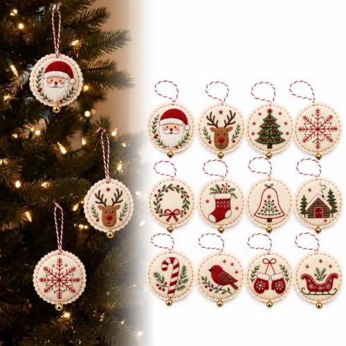 Christmas Embroidery Kit, 12PCS DIY Ornament Set for Beginners by Unknown
