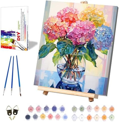 Hydrangea Paint by Numbers for Adults with Framed Canvas - Wooden Easel by xackcme