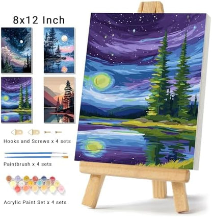4 Pack Framed Paint By Numbers Kit for Adults Beginner Starry Night Adult Paint By Number Kits on Canvas Landscape Painting By Numbers for Adults with Frame Diy Painting Kits for Home Wall Art 8x12 In - Image 2