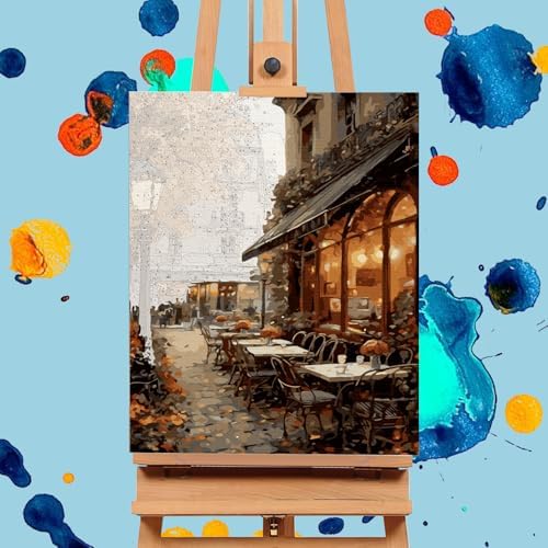 Paint by Numbers Kit for Adults, Street Cafe Acrylic Canvas Painting Set - Image 4