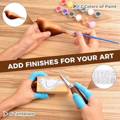 Wood Carving Tools Kit - 40pcs Whittling Kit with Mini Bench Vise, 6pcs Knives, 7pcs Blocks, 12 Colors of Paint, 6 Template, Gloves, Manual, Complete Woodworking Set for Beginners, Whittling Gifts - Image 6
