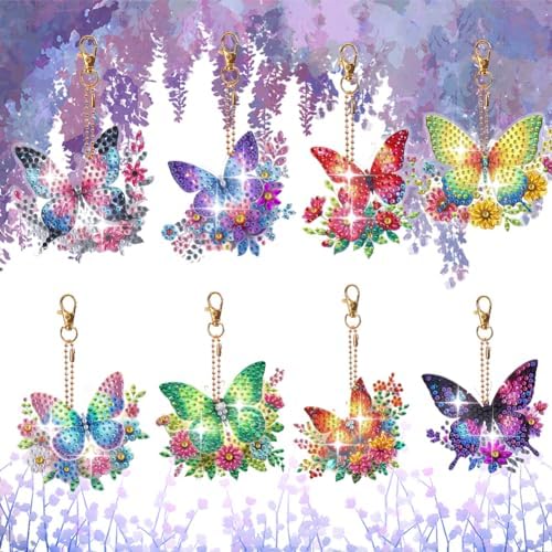 HuamuTech 5 Pcs/6 Pcs/8 Pcs Full Drill Keyring Special Shape Double Sided Diamond Art Keychain for Beginners Birthday Craftin - Image 2