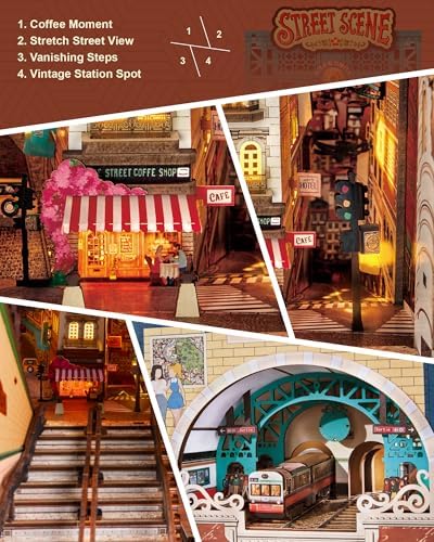 Rolife DIY Book Nook Kits for Adults, Miniature Dollhouse Booknook Kit, 3D Wooden Puzzle Creative Decorative Bookends Bookshelf Diorama Insert Crafts Hobbies Gifts (Street Scene) - Image 4