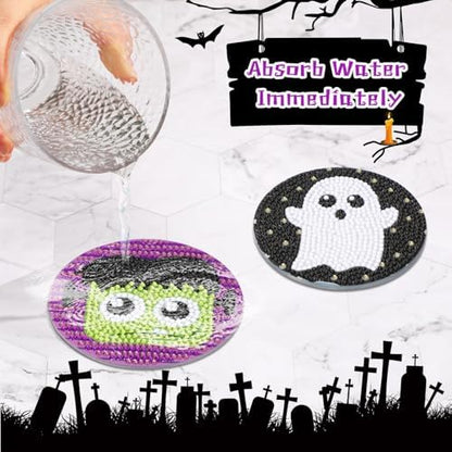 UPINS 8Pcs Halloween Diamond Art Painting Coasters Kits with Holder - Image 5