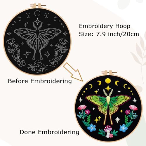 Nuberlic Moth Embroidery Kits for Beginners,Cross Stitch Kits - Image 6