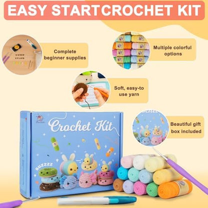 Crochetta Crochet Kit for Beginners, Crochet Kits with Step-by-Step Video Tutorials, Learn to Crochet Animal Kit for Adults Kids, DIY Craft Knitting Supplies, Monkey Amigurumi Gift(40%+ Yarn) - Image 3