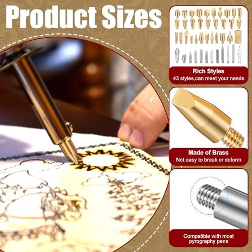 Lothee 43 Pcs Wood Burning Tips Kit, Wood Burning Letters Numbers Alphabet Stamps Stencils Templates for Stippling Embossing Branding Crafts Personalization Tools Gift for Dad(Different Shape) - Image 2