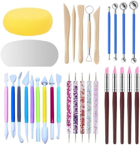 30Pcs Clay Sculpting Tool Set, Polymer Clay Kit with Silicone Sculpting Brushes, Wooden Carving Tools, Ball Stylus, Dotting Pens & Smoothing Sponge, Multi-Function Craft Tools for Pottery, Ceramic by DAIXIANGER