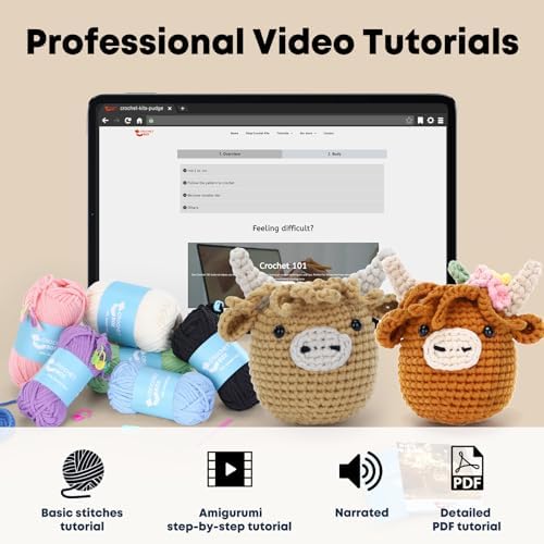 CrochetBox 2 PCS Highland Cow Crochet Kit, Brown Cow Set for Beginners - Image 4