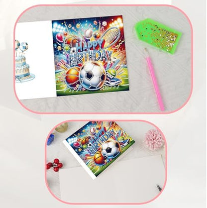 JISHSHAY 6 PCS Diamond Painting Happy Birthday Cards Football Cake Diamond Art Greeting Cards with Envelopes Gem Art Gem Painting Embroidery Kit Mosaic Kits for Adults with Special Shape Drills - Image 5