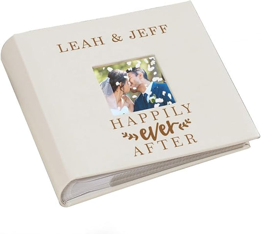 Personalized Wedding Photo Album, Custom Engraved Picture Album, Holds 200 4" x 6" Photos, Leatherette and Laser Engraved Scrapbook, Happily Ever After