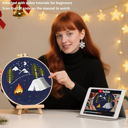 Crafmanoe Christmas Embroidery Kits for Beginners Adults, Hand Embroidery Starter Kits, Christmas Cross Stitch Kits for Beginners Craft Kits for Adults Women, Embroidery Hoops, Thread & Video Tutorial - Image 3