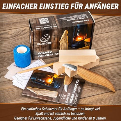 BeaverCraft Whittling Kit for Beginners, Adults and Teens, Wood Carving Set DIY03 Wizard, Wood Carving Mess Mat for Easy Cleanup – Portable Woodworking Hobby Work Mat MS - Image 2