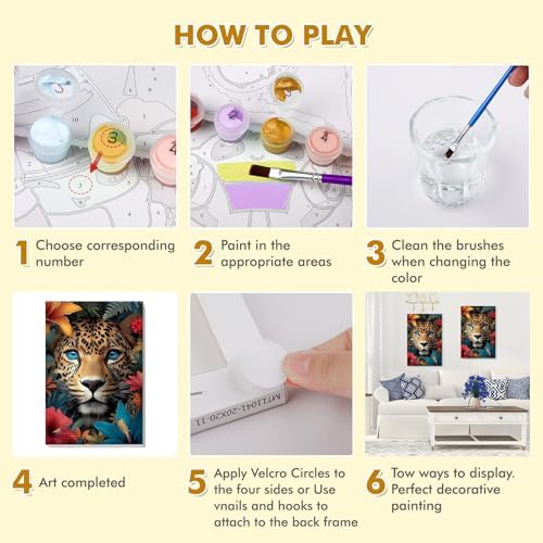 Bowetile Framed Paint by Numbers Cheetah Kit for Adults, Adults' Paint-by-Number Kits on Canvas, Painting by Numbers Flowers, Acrylic Number Painting Gifts for Home Wall Decor, 8x12in - Image 7