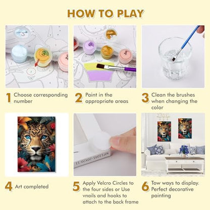 Bowetile Framed Paint by Numbers Cheetah Kit for Adults, Adults' Paint-by-Number Kits on Canvas, Painting by Numbers Flowers, Acrylic Number Painting Gifts for Home Wall Decor, 8x12in - Image 7