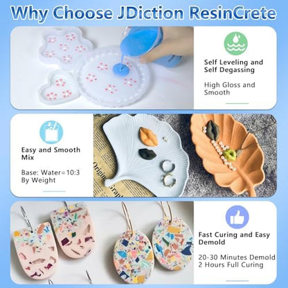 JDiction ResinCrete Kit, Complete Kit Easy for Beginners, 20-30Minutes Demold, Include Water-Based Eco-friendly Casting Powder, Mold & Pigment, Easy Mix for Beginners DIY Home Decor - Image 6