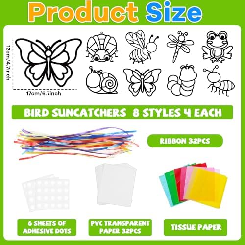 Lonfliness 32 Sets Spring Bug Suncatchers Craft Kit DIY Insect Window Stained Glass Effect Paper Butterfly Bee Home School Classroom Decoration Summer Art Creative Activity Project Gift Favor - Image 2