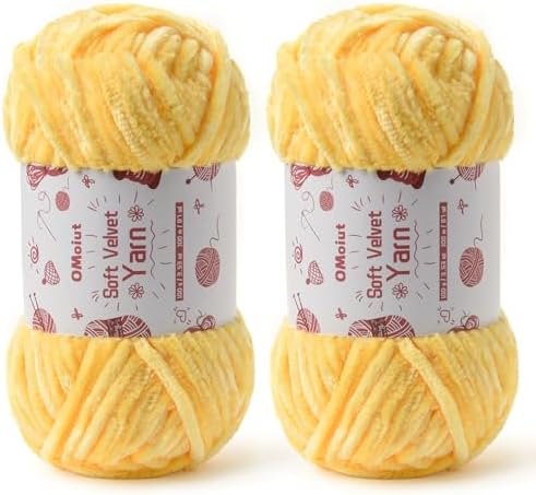 2x100g Fluffy Velvet Chenille Yarn for Crocheting and Knitting, 80m (87.5yd) Baby Yarn for Crocheting Soft, Crochet Chunky Yarns Amigurumi Yarns (2 Pale Yellow) by OMoiut