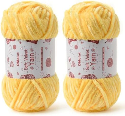 2x100g Fluffy Velvet Chenille Yarn for Crocheting and Knitting, 80m (87.5yd) Baby Yarn for Crocheting Soft, Crochet Chunky Yarns Amigurumi Yarns (2 Pale Yellow) by OMoiut