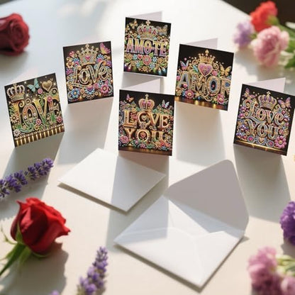 C'eitura 6Pcs Inspirational Word DIY Diamond Art Painting Greeting Cards Kit | Thank You Hello Congrats Blessings Cards | All Occasion Positive Message Blank Note Cards for Kids & Adults - Image 6