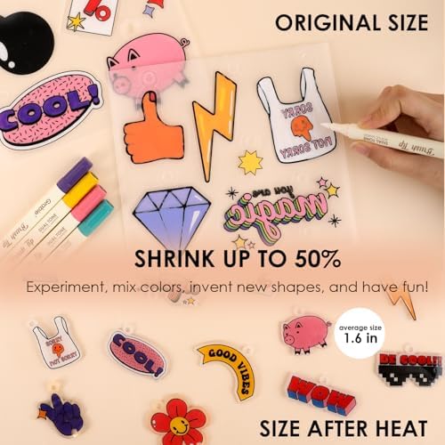 Grabie Shrink Art Craft Kit of 25+ Shapes, Markers & Charms, Retro Vibes - Image 4