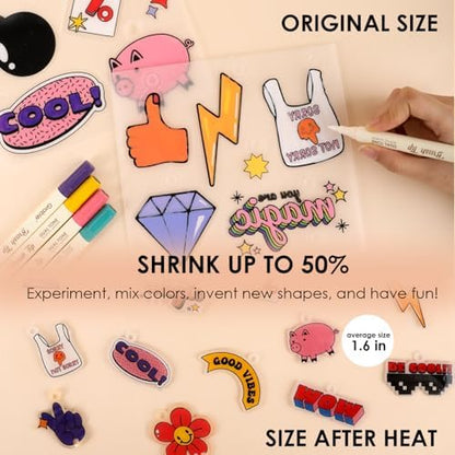 Grabie Shrink Art Craft Kit of 25+ Shapes, Markers & Charms, Retro Vibes - Image 4