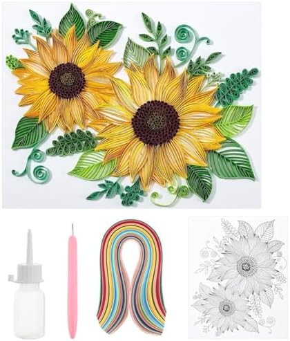 PH PandaHall Paper Quilling Kit 360pcs Paper Quilling Strips Sunflower Quilling Pattern Template Board Quilling Patterns DIY Crafts Set for Beginner Adults 9.6x8.2in by PHPandaHall