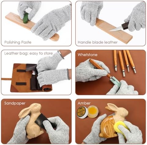 32Pcs Wood Carving Kit with Storage Bag, Whittling Knife Set with Basswood Blocks, Complete Starter Woodworking Tools, Creative Arts Crafts Hobby Gift for Men Teens Beginner Adult DIY Fun - Image 6