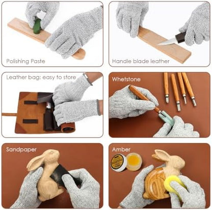 32Pcs Wood Carving Kit with Storage Bag, Whittling Knife Set with Basswood Blocks, Complete Starter Woodworking Tools, Creative Arts Crafts Hobby Gift for Men Teens Beginner Adult DIY Fun - Image 6